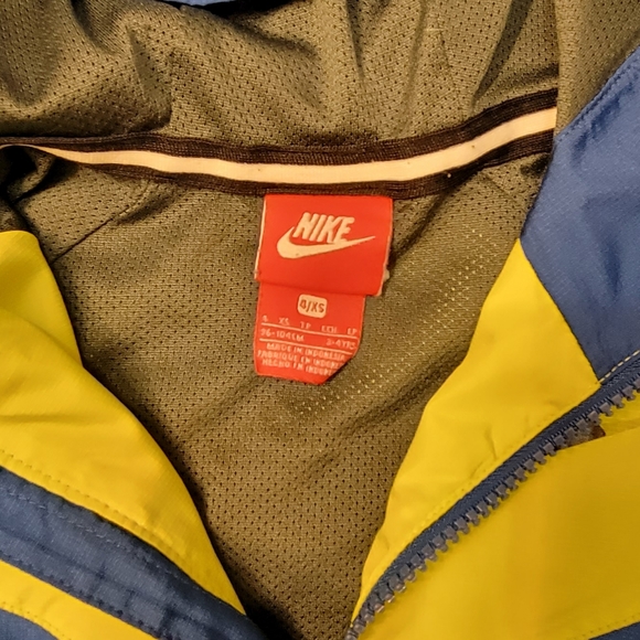Nike Boys 4/XS Hooded Windbreaker Jacket Blue and Green Colorblock - Picture 4 of 9